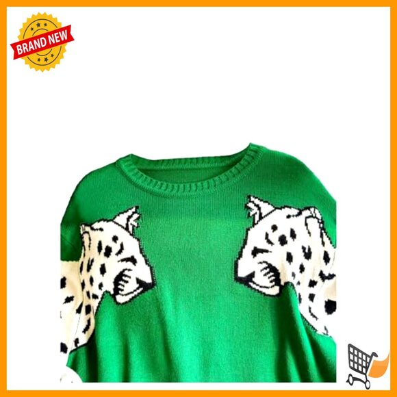 Plus Size Leopard Pullover Sweater Trendy Colorblock Knit Top Fall Fashion - Picture 3 of 5